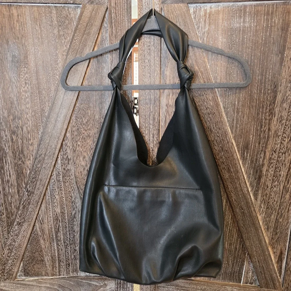 Elizabeth & James Purse Black Knotted Hobo Bag Vegan Leather Slouchy Lightweight